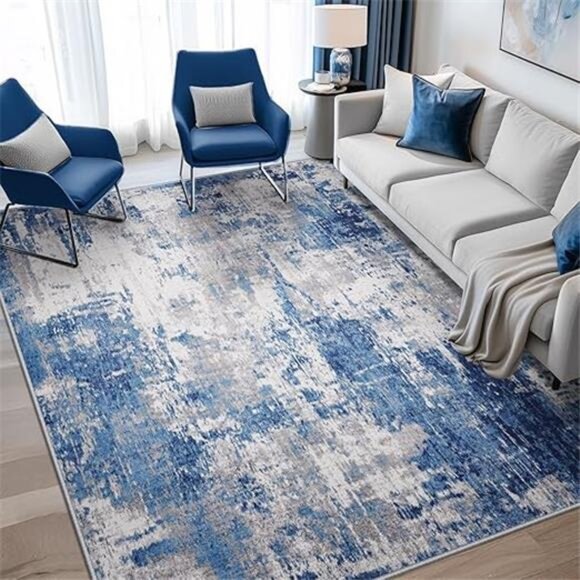 Area Rugs 5'x7' Modern Abstract Living Room Entryway Bedroom Print Pattern Blue - Picture 7 of 7